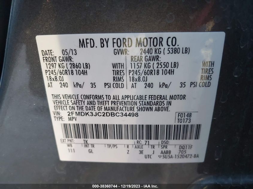 2013 FORD EDGE SEL - 2FMDK3JC2DBC34498