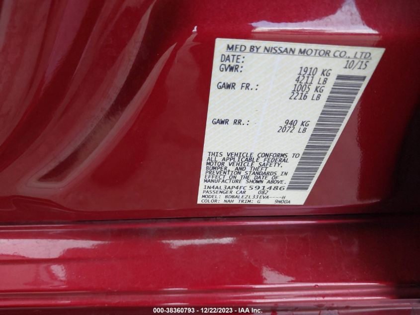 2015 NISSAN ALTIMA 2.5/S/SV/SL - 1N4AL3AP4FC591486