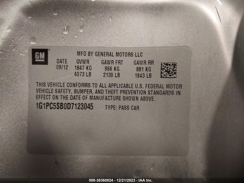 2013 CHEVROLET CRUZE 1LT AUTO - 1G1PC5SB0D7123045