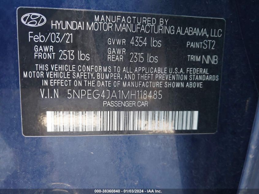 2021 HYUNDAI SONATA SE - 5NPEG4JA1MH118485