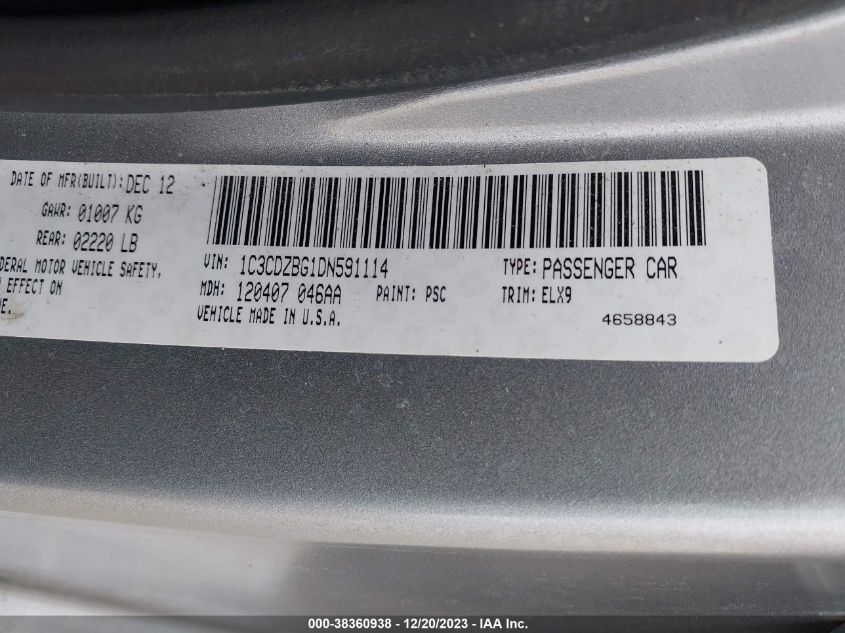 2013 DODGE AVENGER R/T - 1C3CDZBG1DN591114