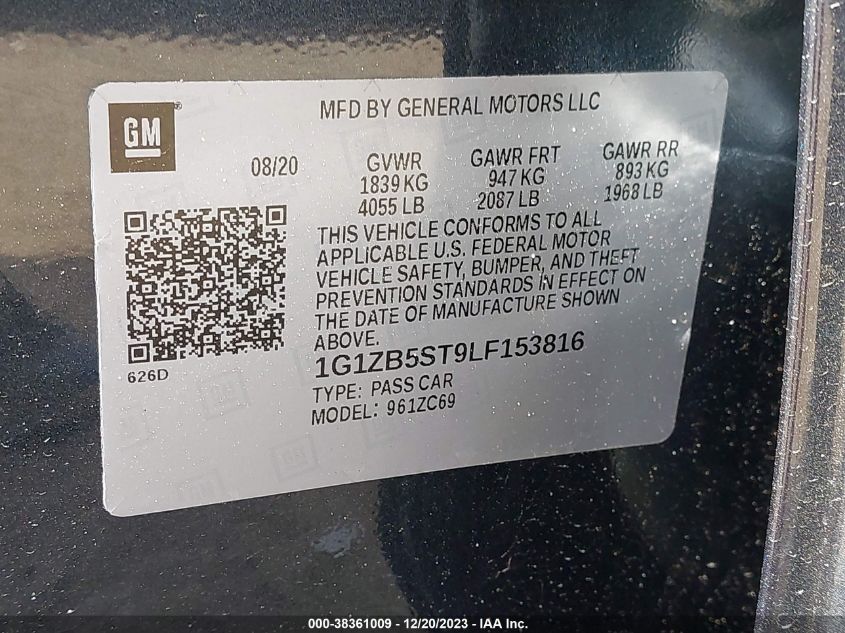 2020 CHEVROLET MALIBU LS - 1G1ZB5ST9LF153816
