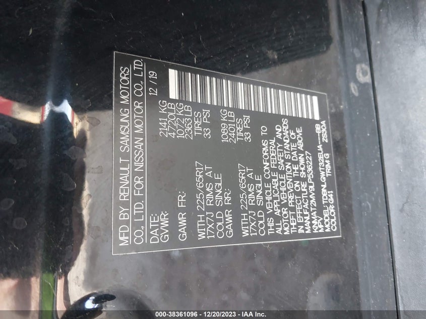VIN KNMAT2MV9LP536227 2020 NISSAN ROGUE SV INTELLIGENT AWD