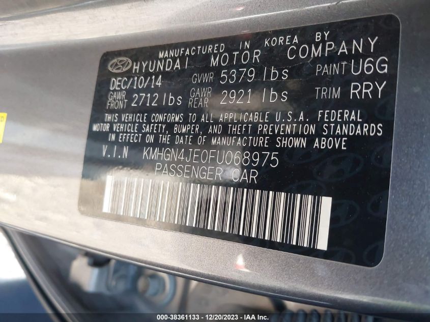 2015 HYUNDAI GENESIS 3.8L - KMHGN4JE0FU068975