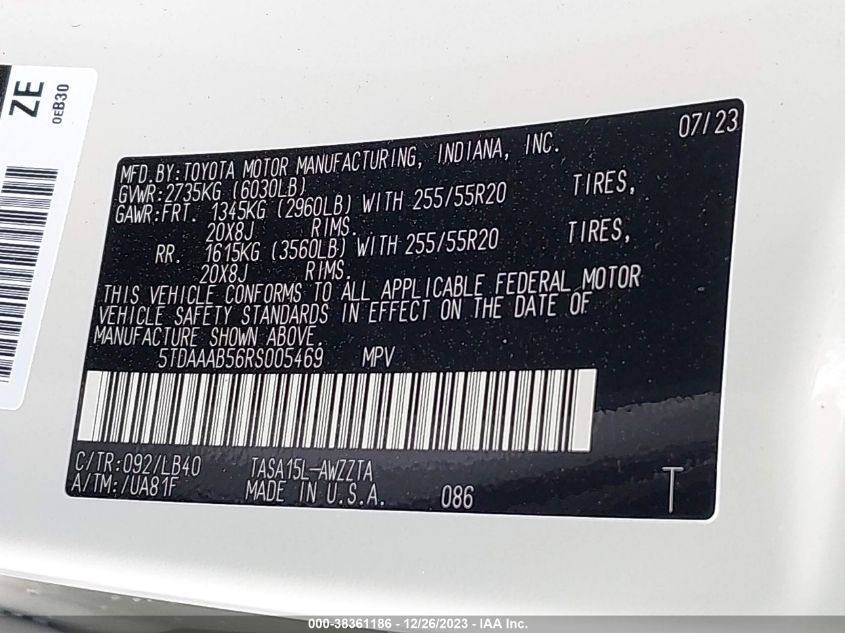 2024 TOYOTA GRAND HIGHLANDER PLATINUM 5TDAAAB56RS005469