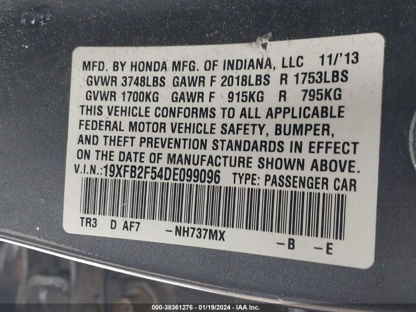 2013 HONDA CIVIC LX - 19XFB2F54DE099096