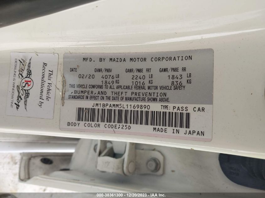 2020 MAZDA MAZDA3 PREFERRED PACKAGE - JM1BPAMM5L1169890