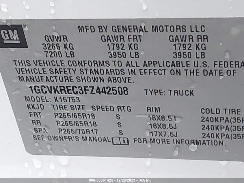 2015 CHEVROLET SILVERADO 1500 1LT - 1GCVKREC3FZ442508