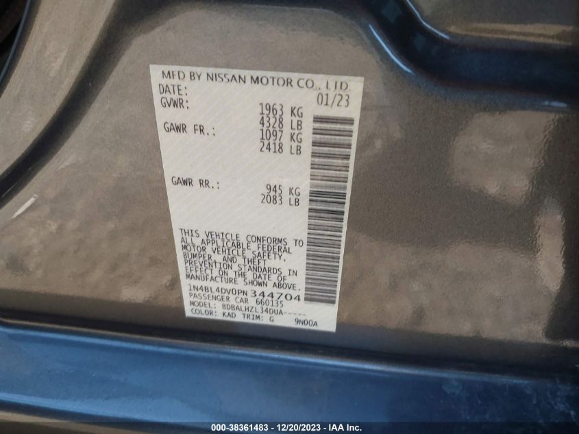2023 NISSAN ALTIMA SV FWD - 1N4BL4DV0PN344704