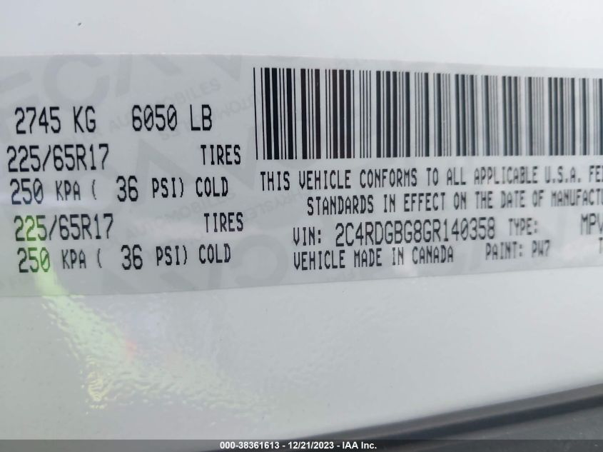 2016 DODGE GRAND CARAVAN SE - 2C4RDGBG8GR140358