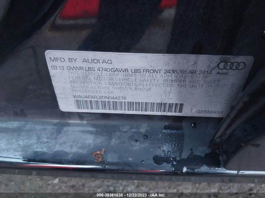 2013 AUDI A4 2.0T PREMIUM - WAUAFAFLXDN044278