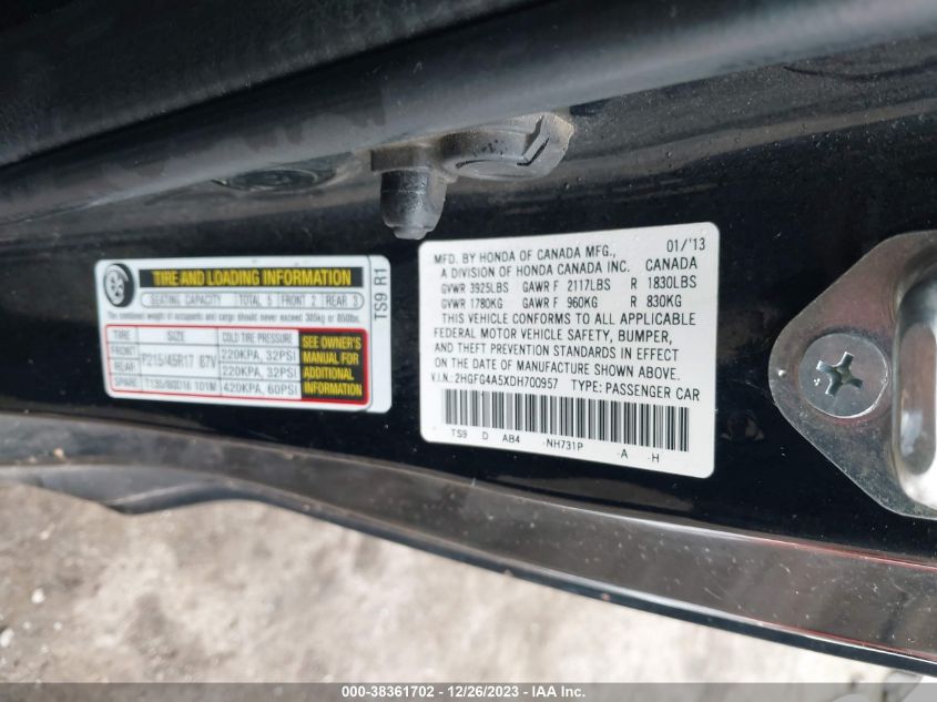 2013 HONDA CIVIC SI - 2HGFG4A5XDH700957
