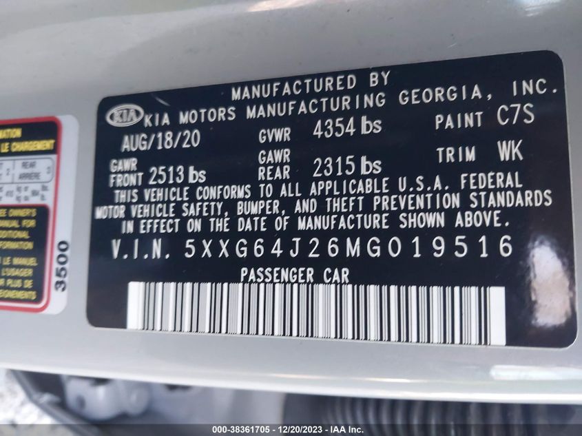 2021 KIA K5 GT-LINE - 5XXG64J26MG019516