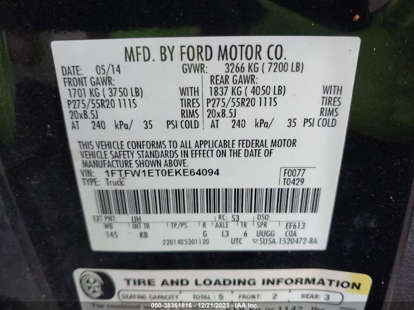 2014 FORD F-150 KING RANCH - 1FTFW1ET0EKE64094