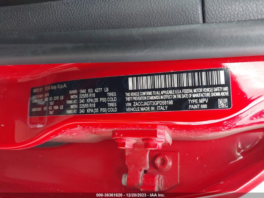 2016 JEEP RENEGADE LIMITED - ZACCJADT3GPD58198