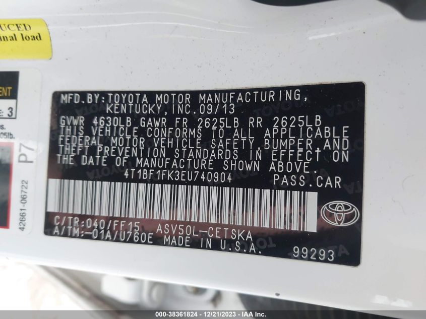 2014 TOYOTA CAMRY L/SE/LE/XLE - 4T1BF1FK3EU740904