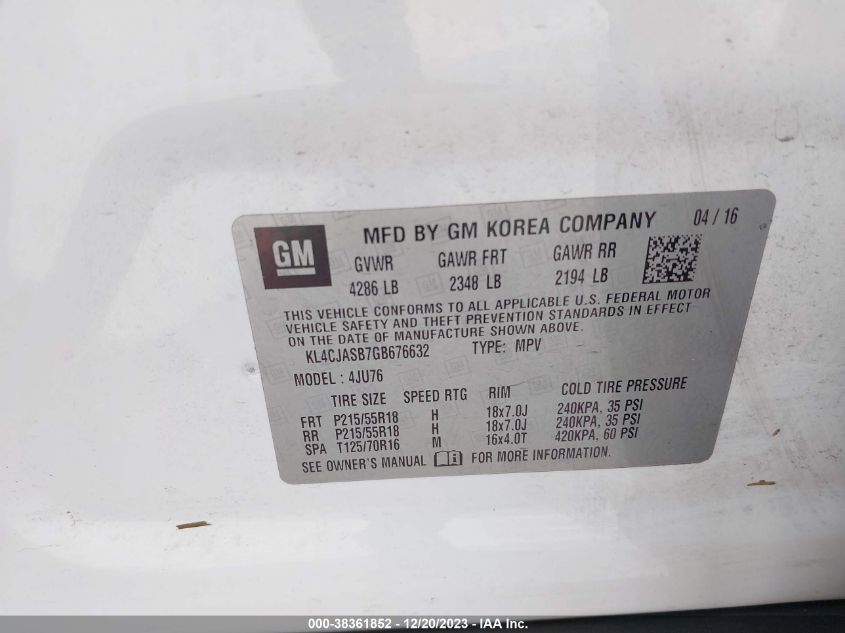 2016 BUICK ENCORE - KL4CJASB7GB676632
