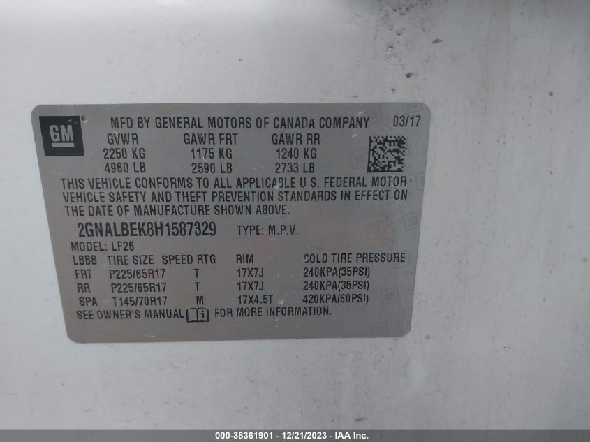 2017 CHEVROLET EQUINOX LS - 2GNALBEK8H1587329