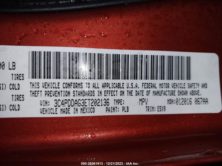 2014 DODGE JOURNEY SE - 3C4PDDAG3ET202136