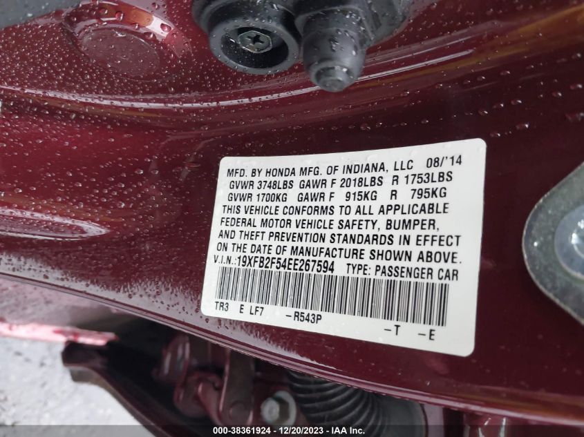 2014 HONDA CIVIC LX - 19XFB2F54EE267594