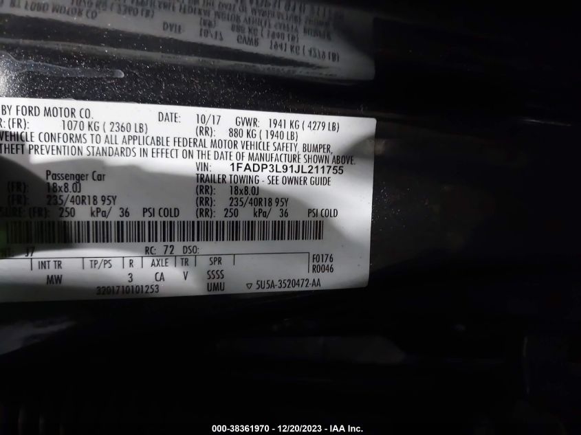 2018 FORD FOCUS ST - 1FADP3L91JL211755