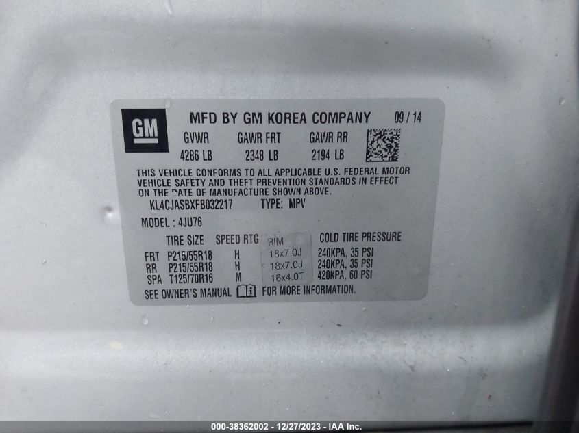 2015 BUICK ENCORE - KL4CJASBXFB032217