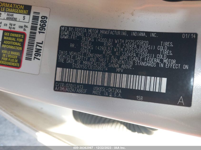 2014 TOYOTA SEQUOIA PLATINUM 5.7L V8 - 5TDDY5G13ES099214