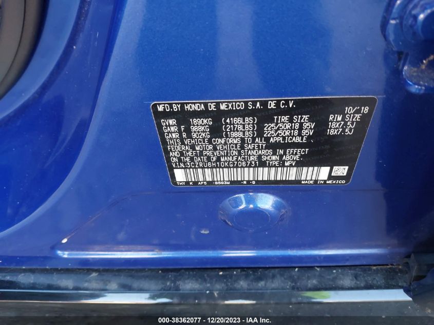2019 HONDA HR-V SPORT - 3CZRU6H10KG706731