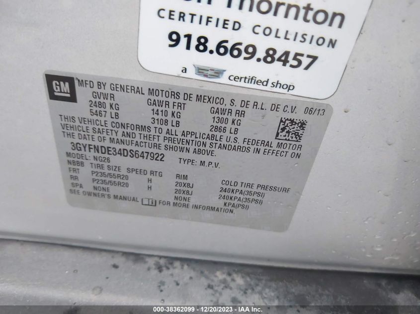 2013 CADILLAC SRX PERFORMANCE COLLECTION - 3GYFNDE34DS647922