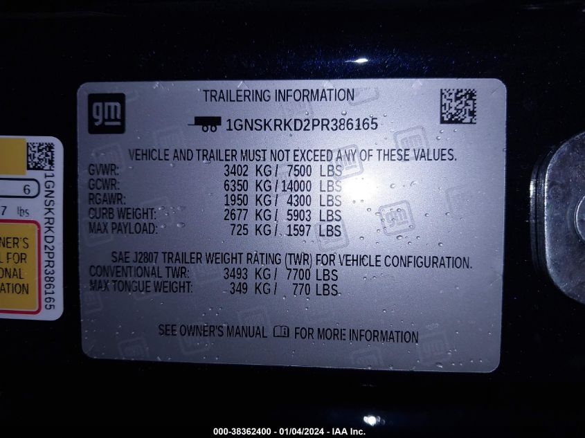 2023 CHEVROLET TAHOE 4WD RST - 1GNSKRKD2PR386165