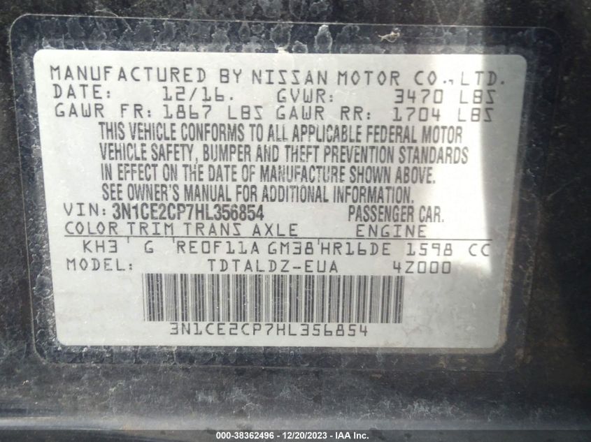 2017 NISSAN VERSA NOTE SV - 3N1CE2CP7HL356854