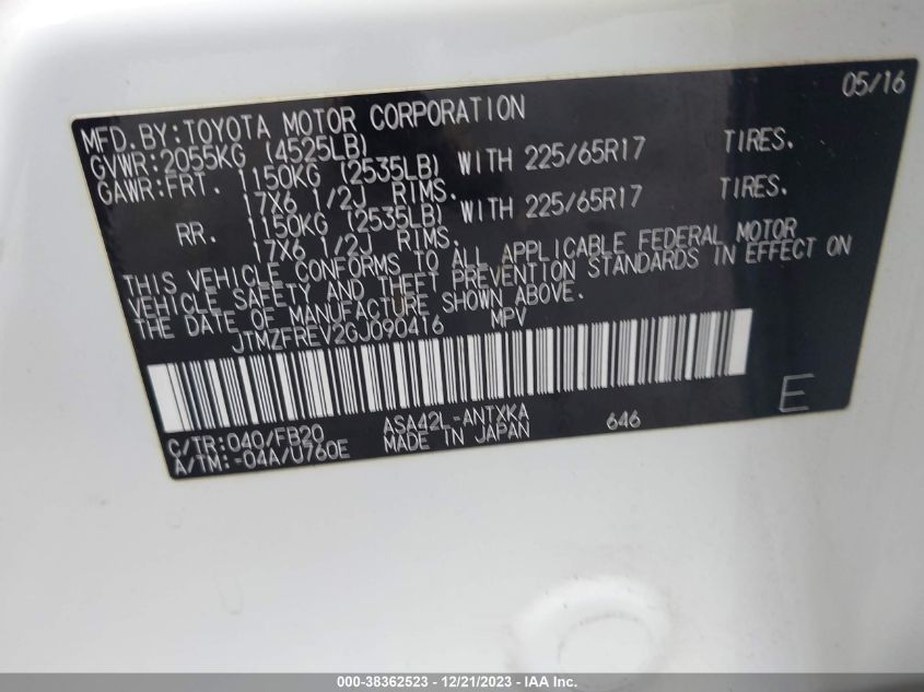 2016 TOYOTA RAV4 LE - JTMZFREV2GJ090416