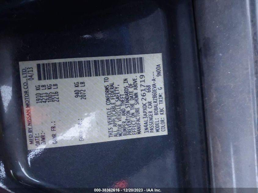 2013 NISSAN ALTIMA 2.5/S/SV/SL - 1N4AL3APXDC261719
