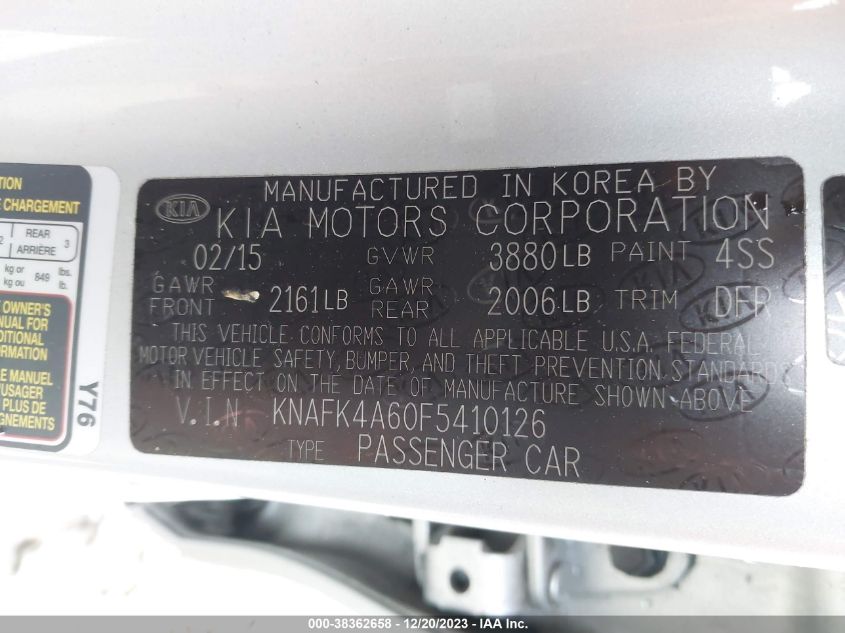 2015 KIA FORTE LX - KNAFK4A60F5410126