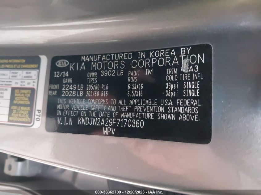 2015 KIA SOUL - KNDJN2A29F7170360