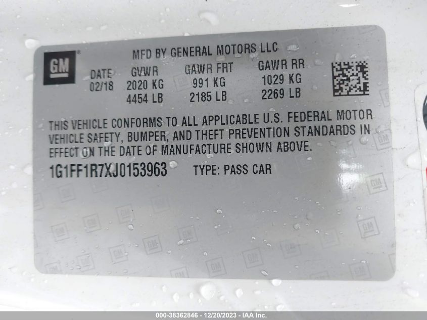 2018 CHEVROLET CAMARO 1SS - 1G1FF1R7XJ0153963