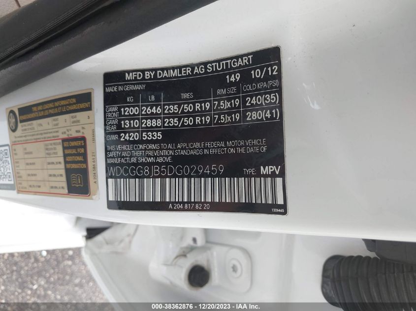 2013 MERCEDES-BENZ GLK 350 4MATIC WDCGG8JB5DG029459