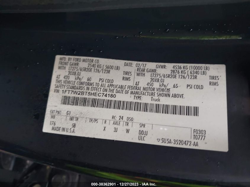 2017 FORD F-250 LARIAT - 1FT7W2BT5HEC74180