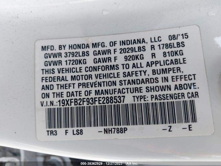 2015 HONDA CIVIC EX-L - 19XFB2F93FE288537