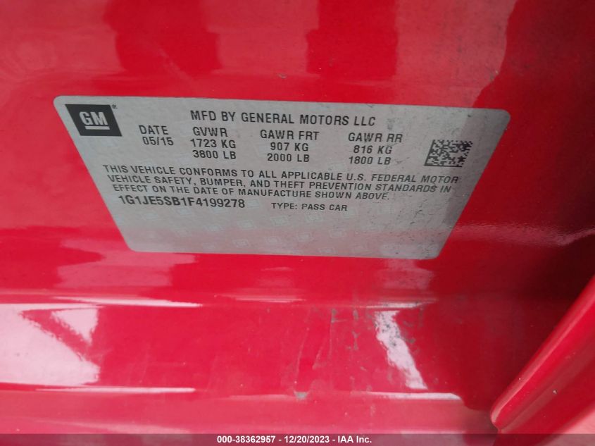 2015 CHEVROLET SONIC LTZ AUTO - 1G1JE5SB1F4199278