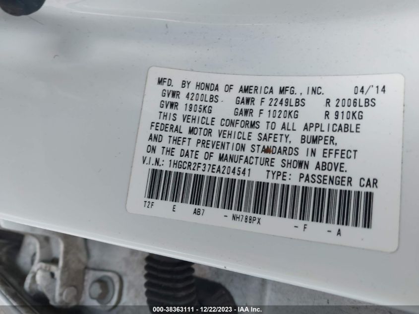 2014 HONDA ACCORD LX - 1HGCR2F37EA204541