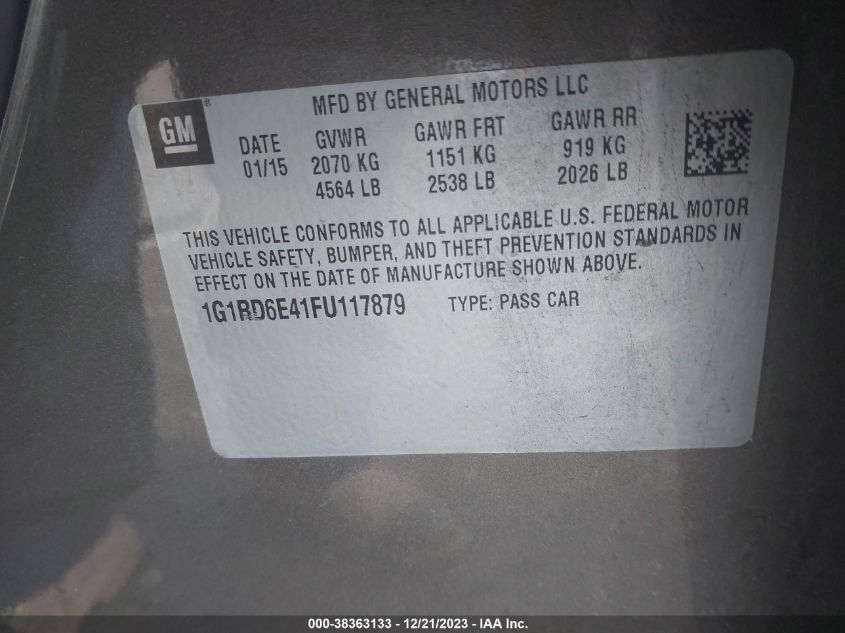 2015 CHEVROLET VOLT - 1G1RD6E41FU117879