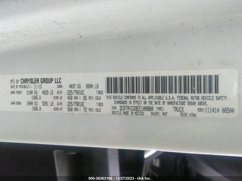 2014 RAM PROMASTER 2500 HIGH ROOF 3C6TRVCG9EE109880