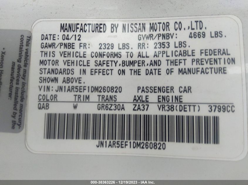 2013 NISSAN GT-R PREMIUM JN1AR5EF1DM260820