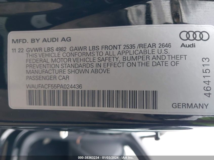 2023 AUDI A5 SPORTBACK PREMIUM PLUS 45 TFSI S LINE QUATTRO S TRONIC - WAUFACF55PA024436