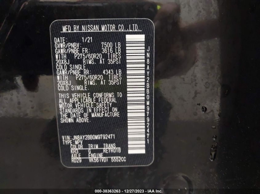 2021 NISSAN ARMADA SL 4WD - JN8AY2BB0M9792471