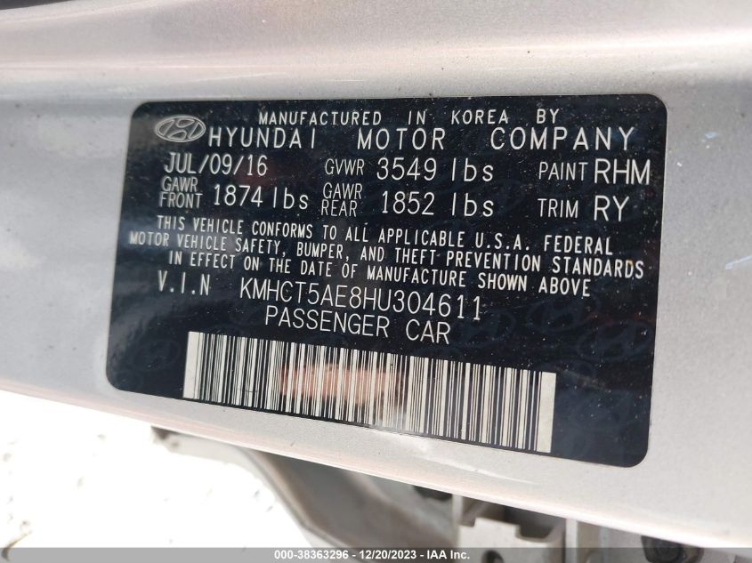2017 HYUNDAI ACCENT SE - KMHCT5AE8HU304611