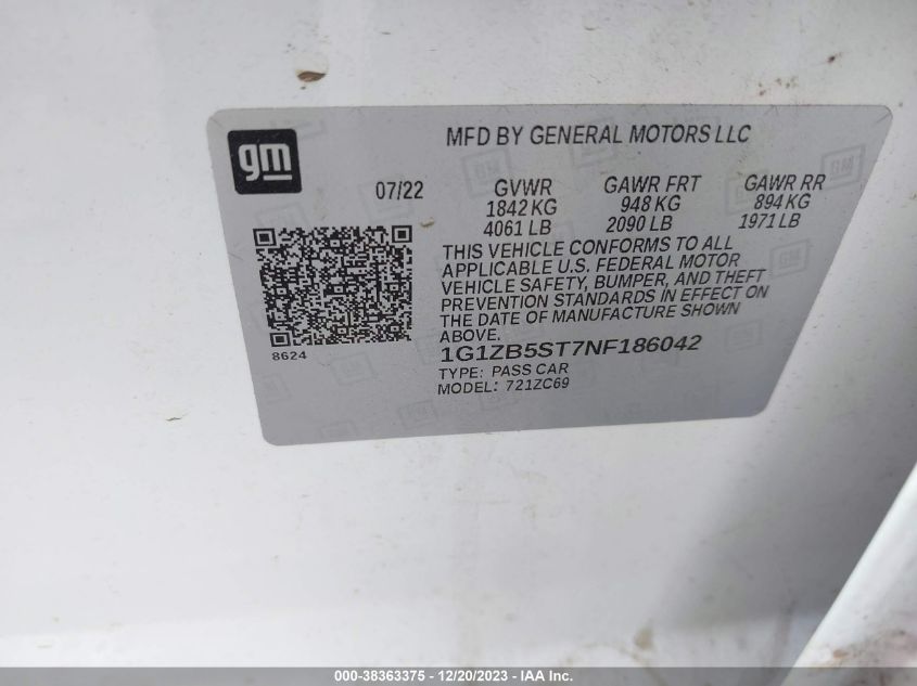 2022 CHEVROLET MALIBU FWD LS - 1G1ZB5ST7NF186042