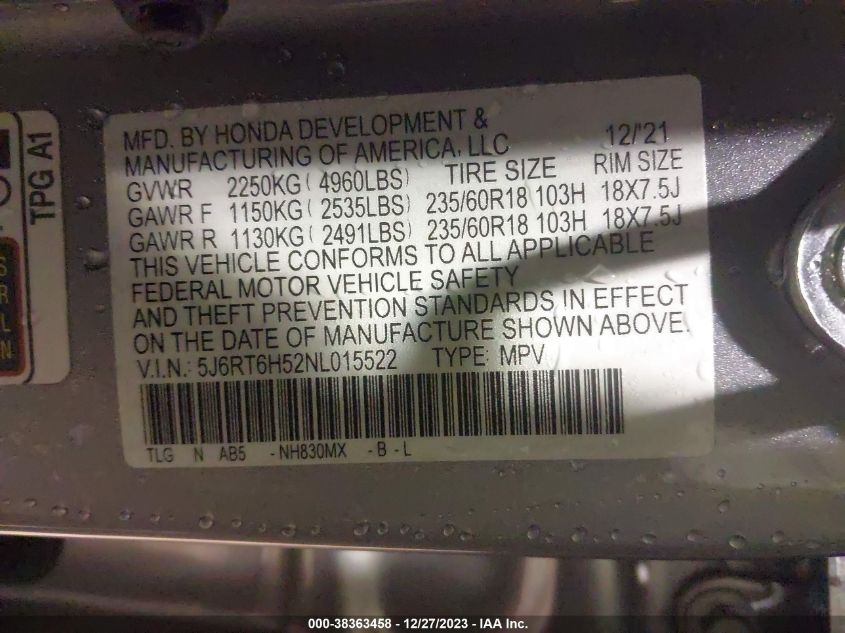 2022 HONDA CR-V HYBRID EX - 5J6RT6H52NL015522
