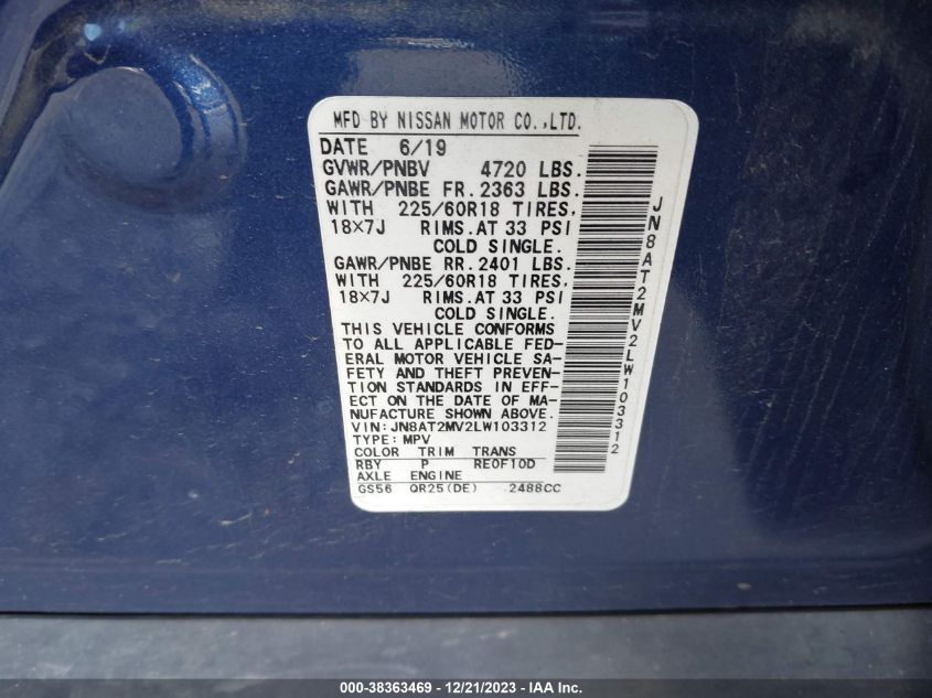 2020 NISSAN ROGUE S/SV - JN8AT2MV2LW103312